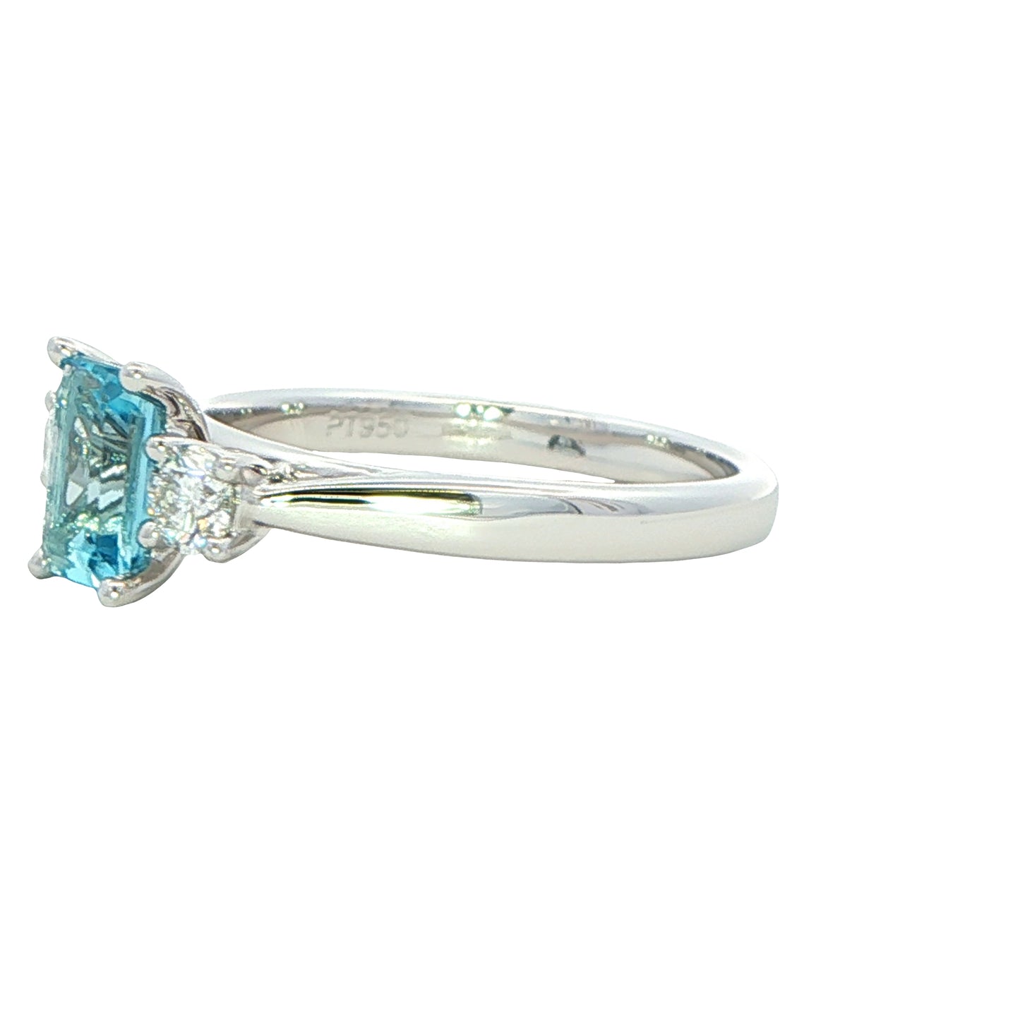 Octagonal Aquamarine and round brilliant cut diamond ring