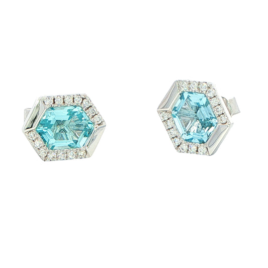 Hexagonal Aquamarine and diamond earrings