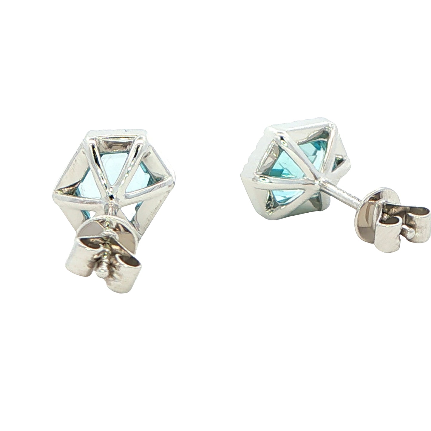 Hexagonal Aquamarine and diamond earrings Gardiner Brothers