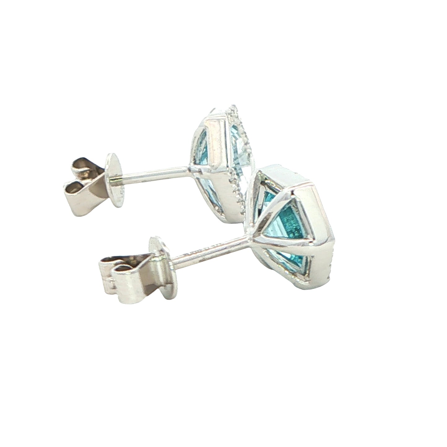 Hexagonal Aquamarine and diamond earrings Gardiner Brothers