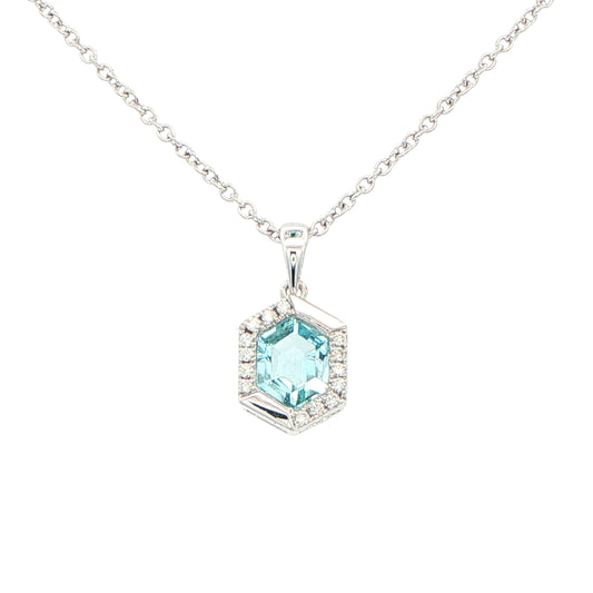 Hexagonal Aquamarine and diamond pendant