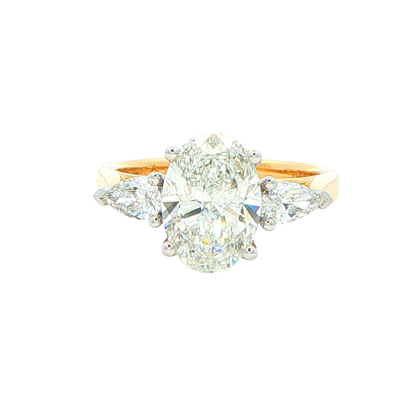 Lab Grown oval and pear shaped diamond 3 stone ring - 2.42cts