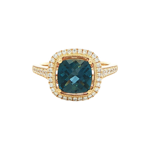 London Blue Topaz and Diamond Halo Ring Gardiner Brothers