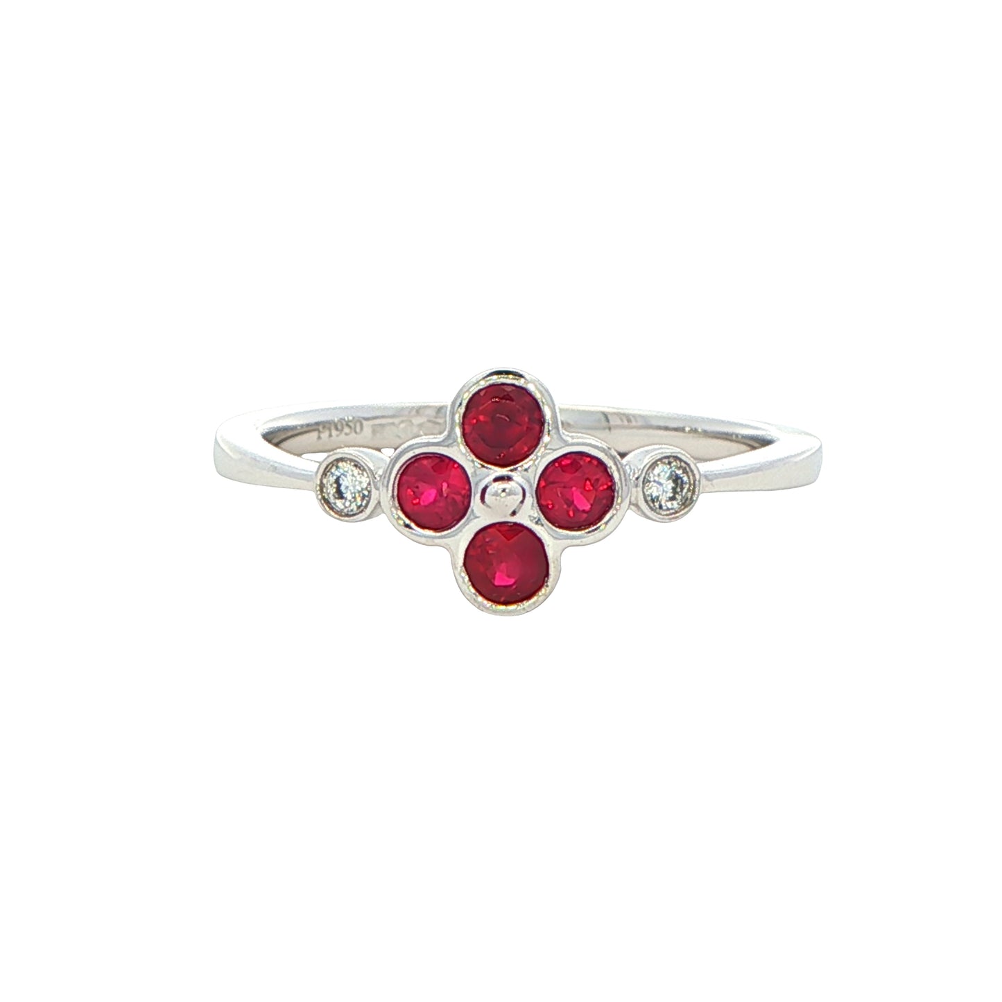 Ruby and round brilliant cut diamond flower style ring Gardiner Brothers