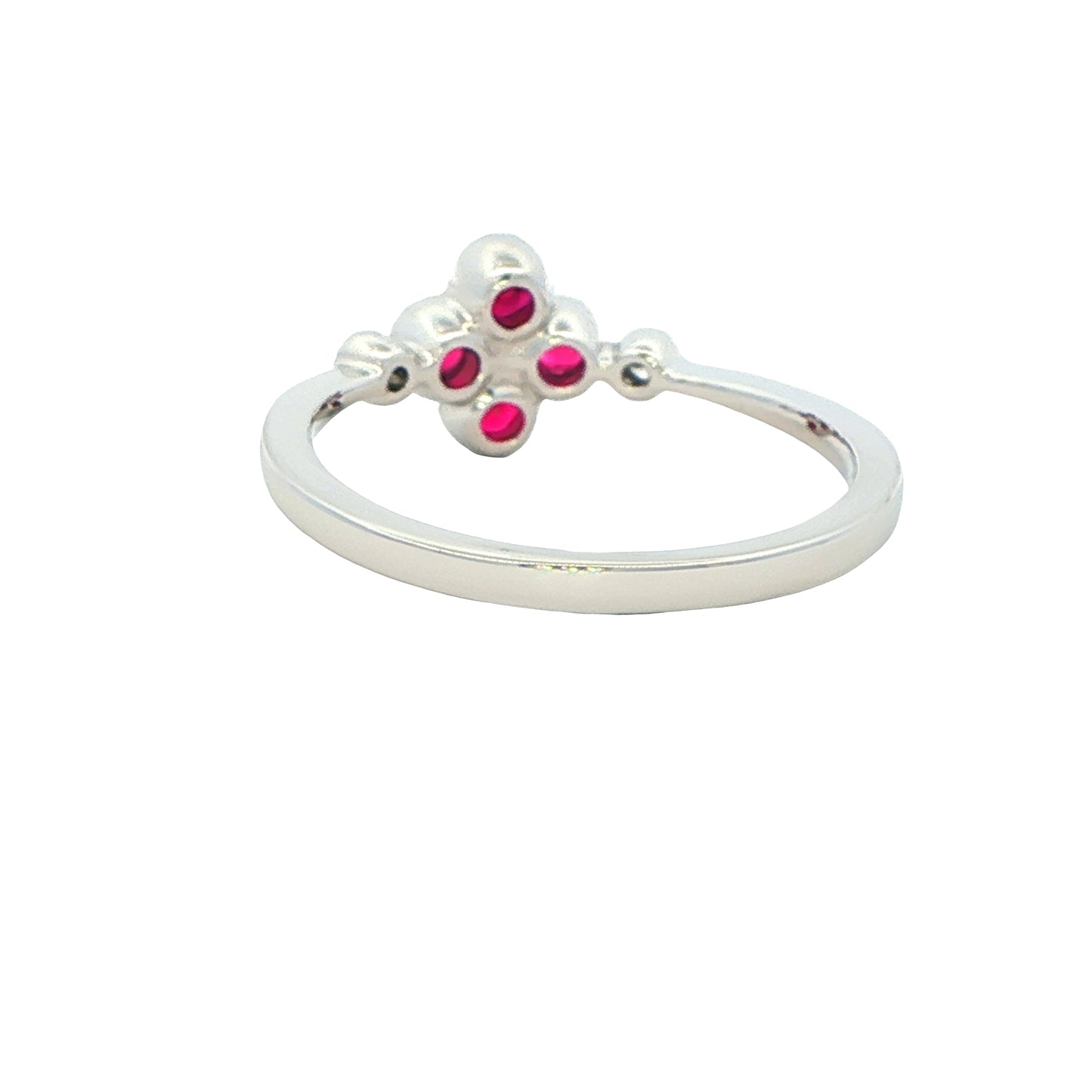 Ruby and round brilliant cut diamond flower style ring Gardiner Brothers