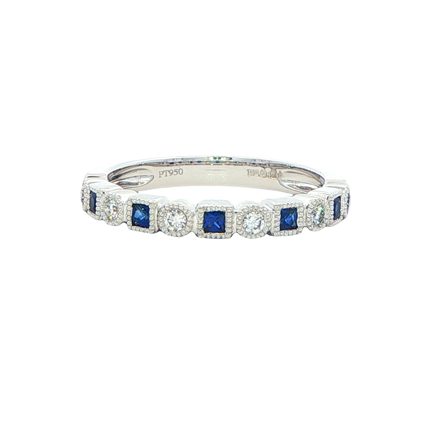 Square Sapphire and round brillinnt cut diamond eternity style ring Gardiner Brothers
