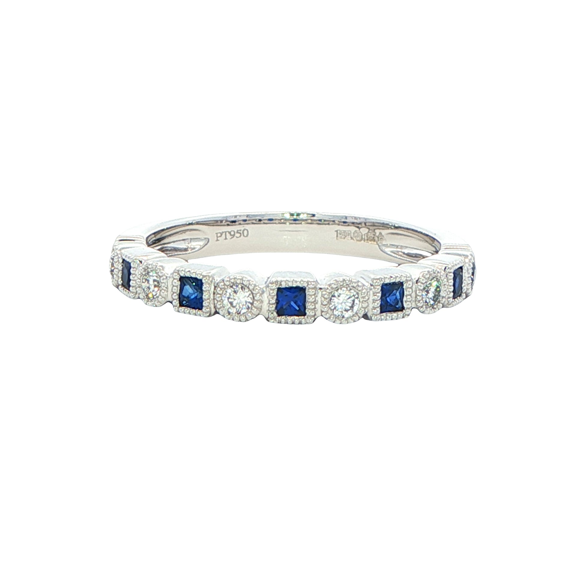 Square Sapphire and round brillinnt cut diamond eternity style ring Gardiner Brothers