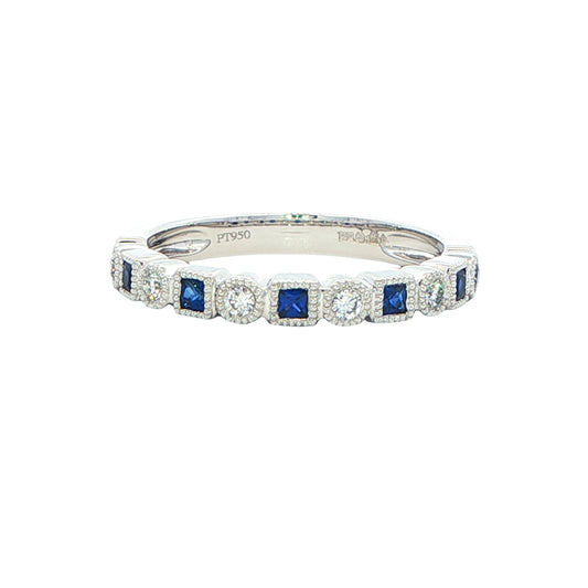 Square Sapphire and round brillinnt cut diamond eternity style ring Gardiner Brothers