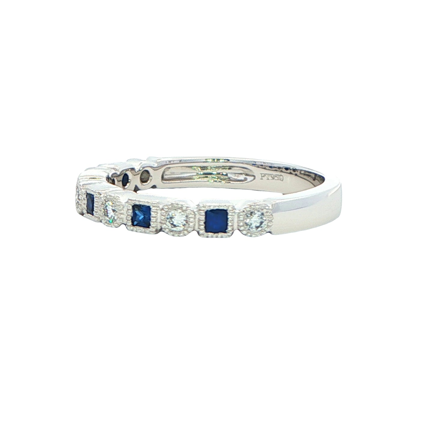 Square Sapphire and round brillinnt cut diamond eternity style ring Gardiner Brothers