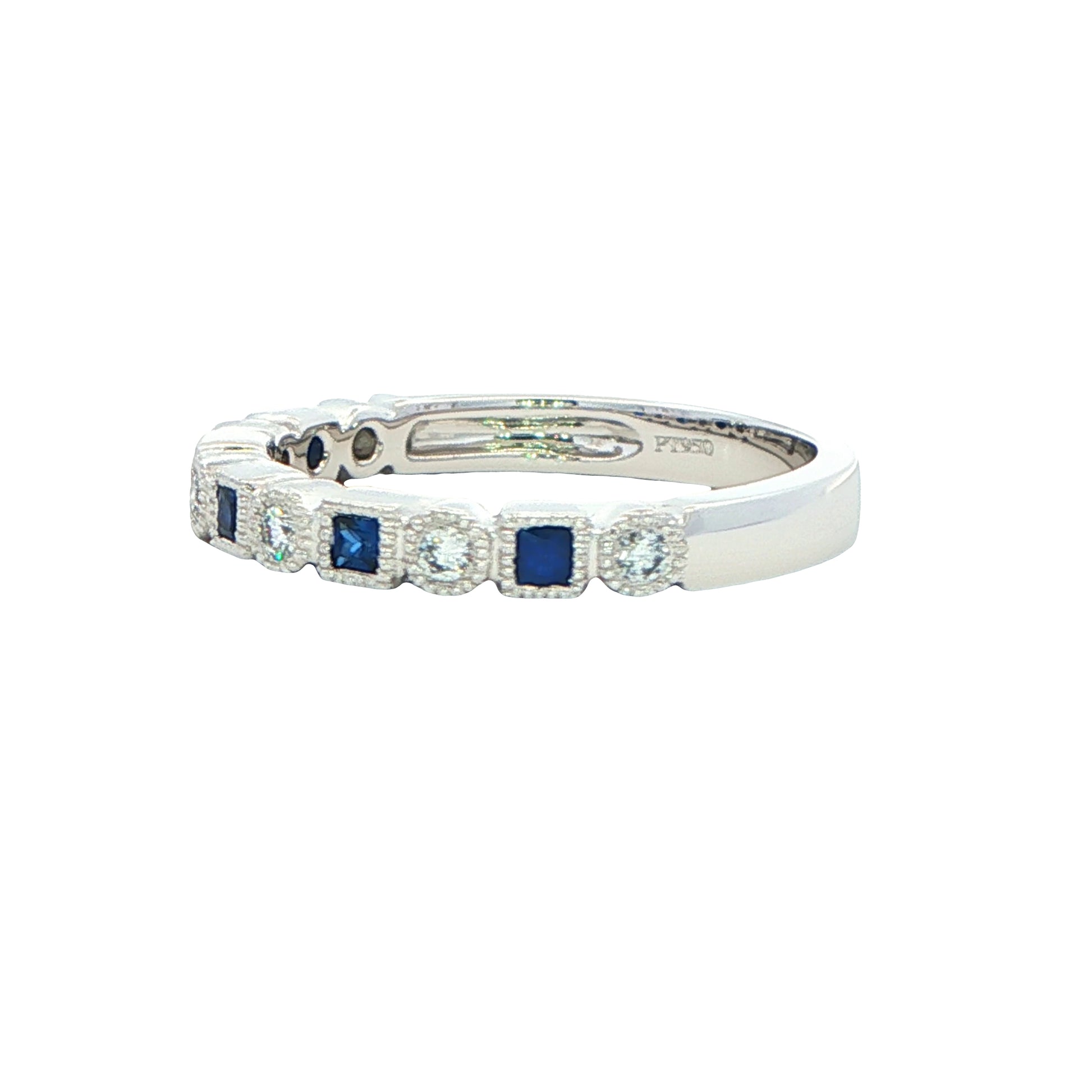 Square Sapphire and round brillinnt cut diamond eternity style ring Gardiner Brothers