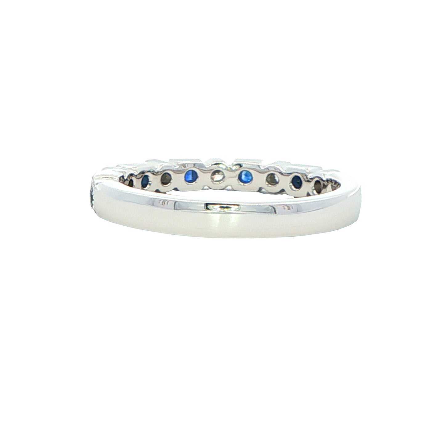 Square Sapphire and round brillinnt cut diamond eternity style ring Gardiner Brothers
