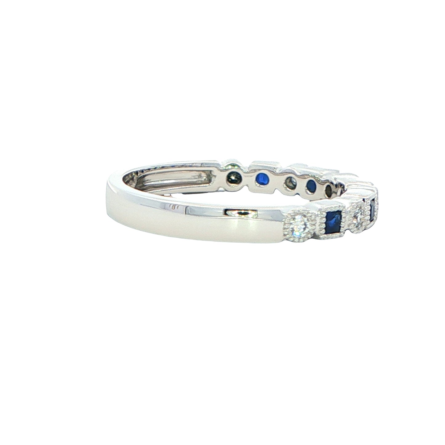 Square Sapphire and round brillinnt cut diamond eternity style ring Gardiner Brothers