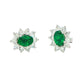 Oval shaped emerald and round brilliant cut diamond cluster style earrings