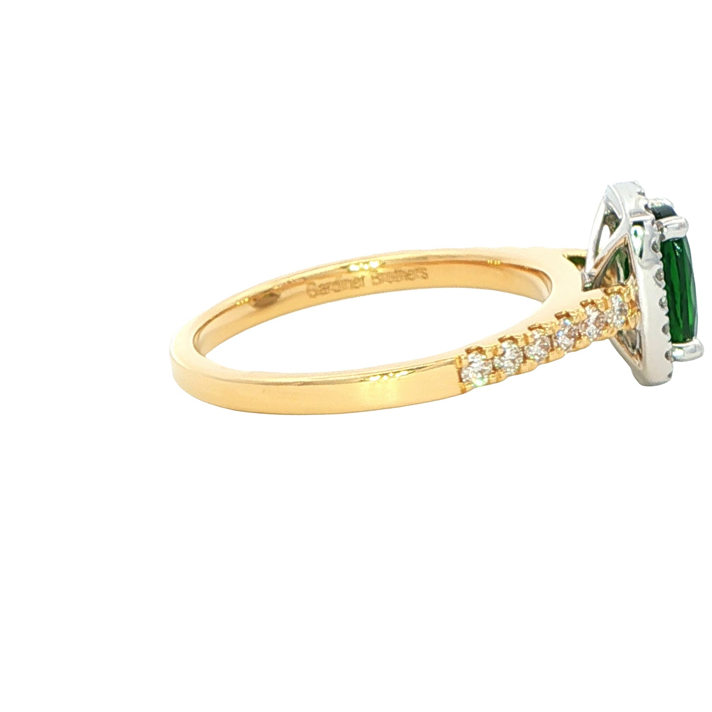 Tsavorite Garnet and round brilliant cut diamond halo cluster ring