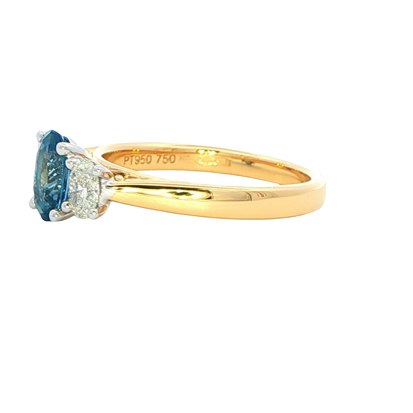 Aquamarine and diamond oval shaped 3 stone ring Gardiner Brothers