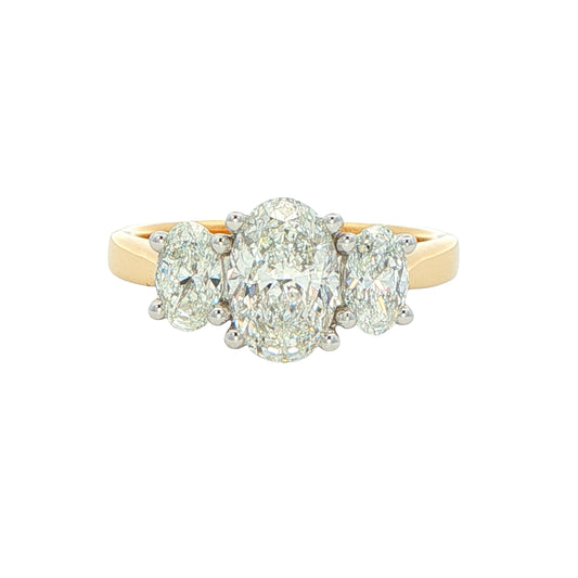 Oval shaped diamond 3 stone ring - 1.80cts