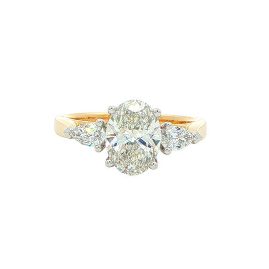 Lab Grown Oval and pear shaped diamond 3 stone ring - 1.84cts