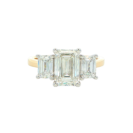 Lab Grown Emerald cut diamond 3 stone ring - 3.01cts