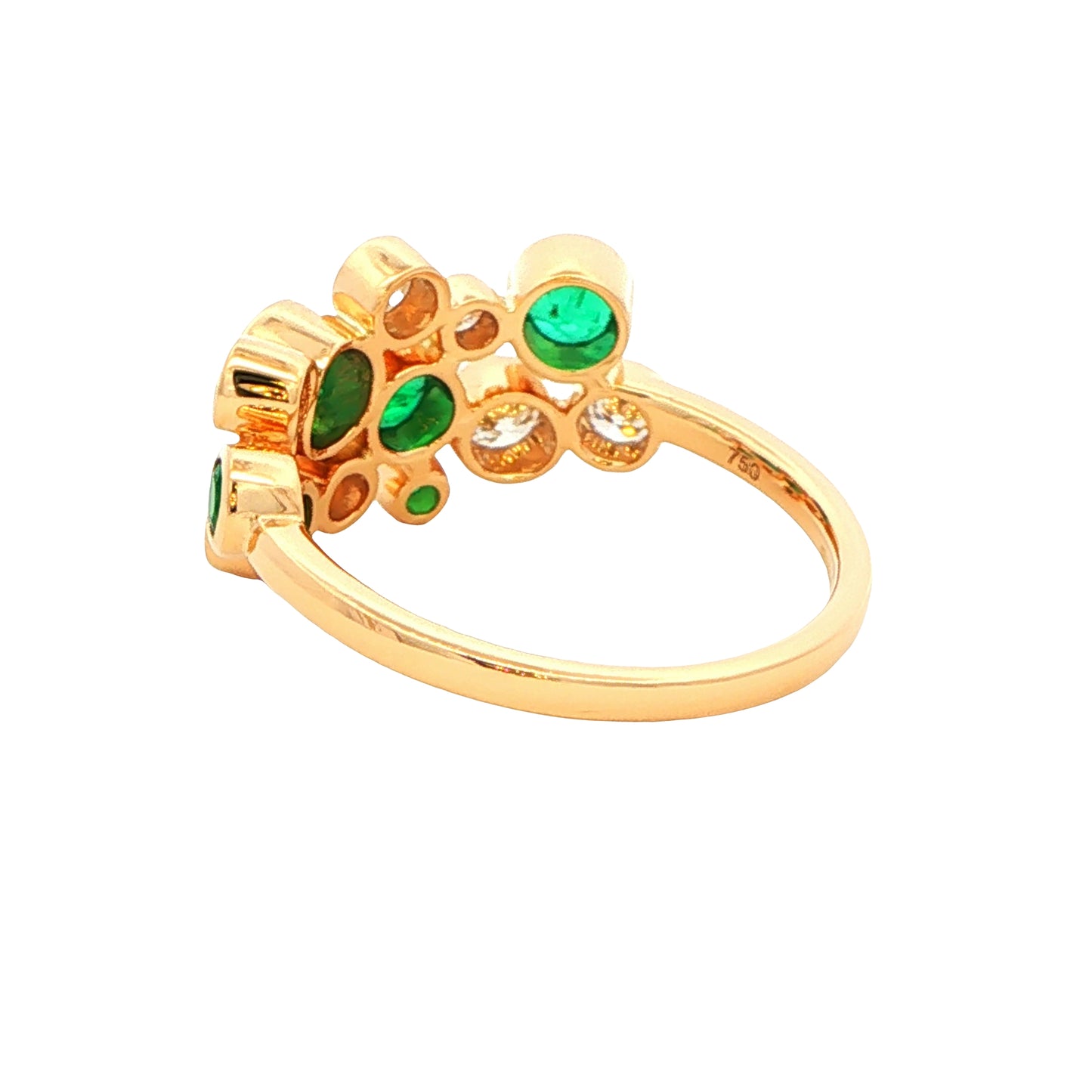 Round Emerald and round brilliant cut diamond bubble style ring