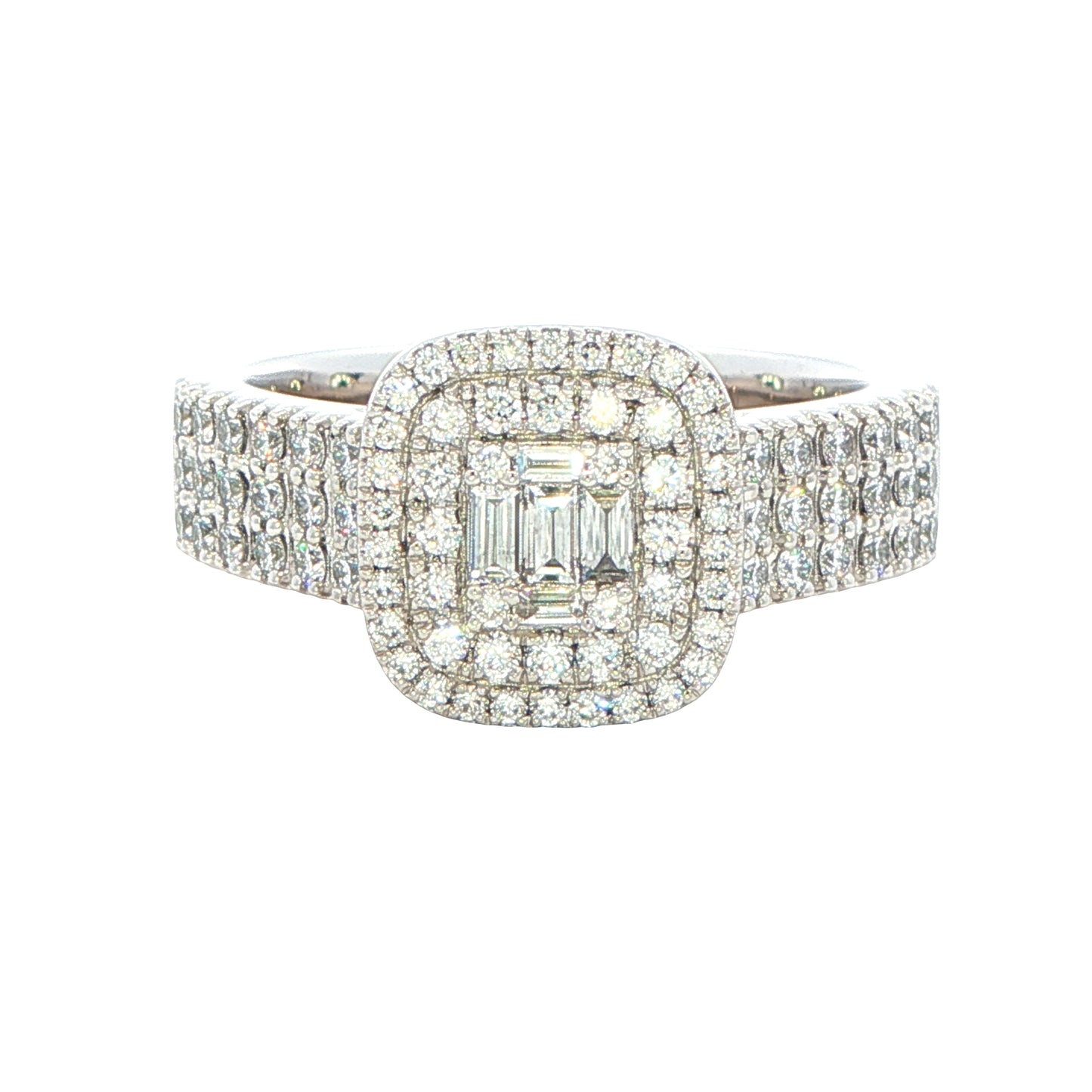 Round Brilliant and Baguette Cut Diamond Cluster Style Ring