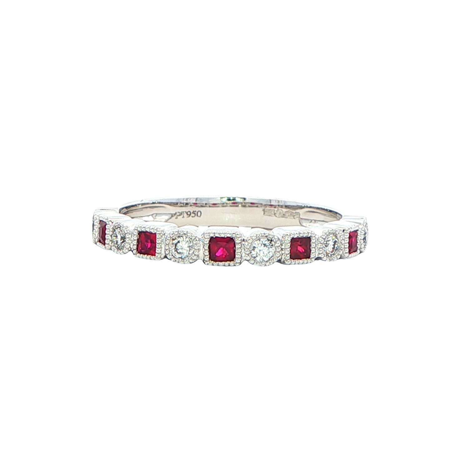 Square Ruby and round brilliant cut diamond eternity style ring Gardiner Brothers