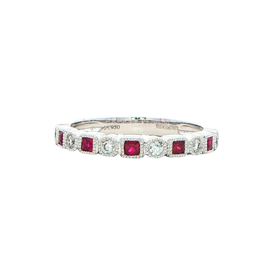 Square Ruby and round brilliant cut diamond eternity style ring Gardiner Brothers