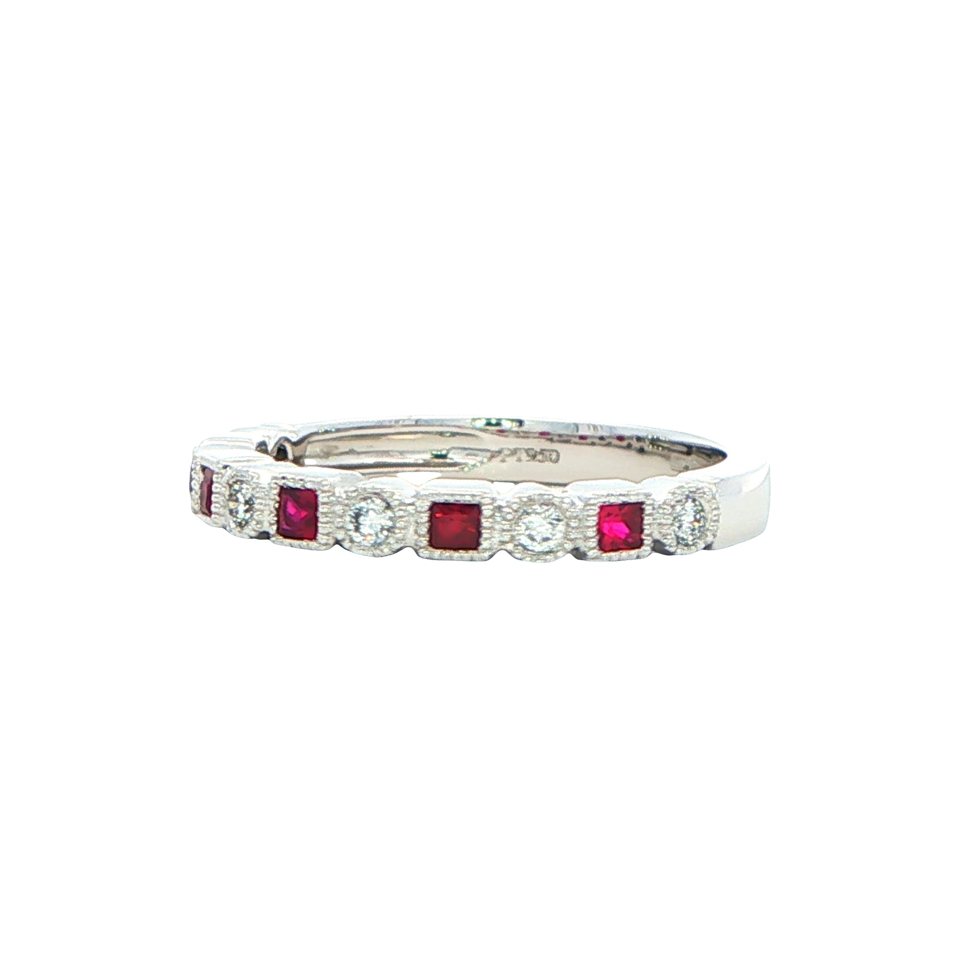 Square Ruby and round brilliant cut diamond eternity style ring Gardiner Brothers