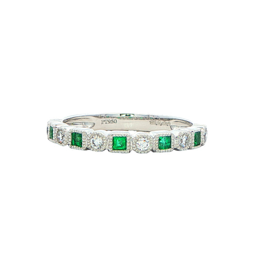 Square Emerald and round brilliant cut diamond eternity style ring Gardiner Brothers