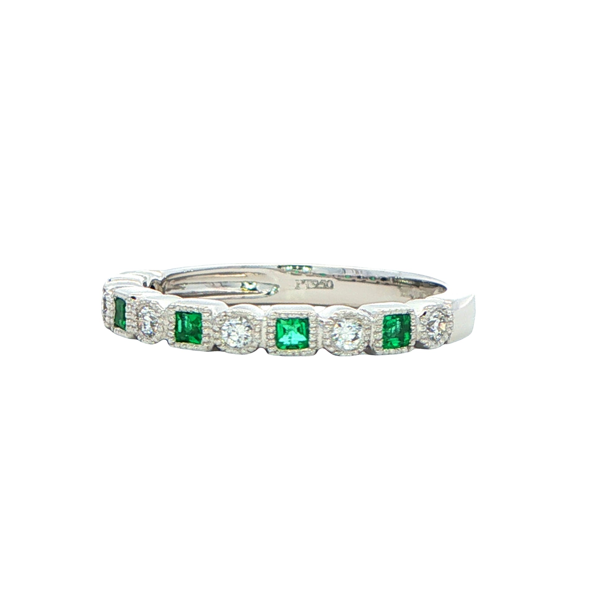 Square Emerald and round brilliant cut diamond eternity style ring Gardiner Brothers