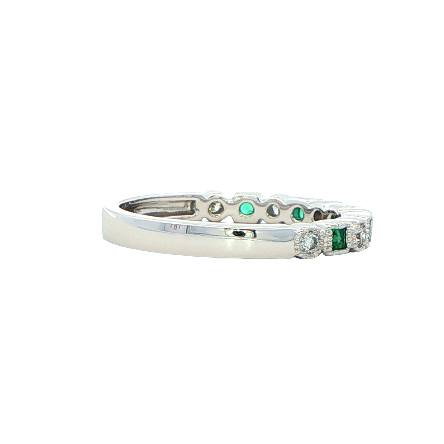 Square Emerald and round brilliant cut diamond eternity style ring Gardiner Brothers