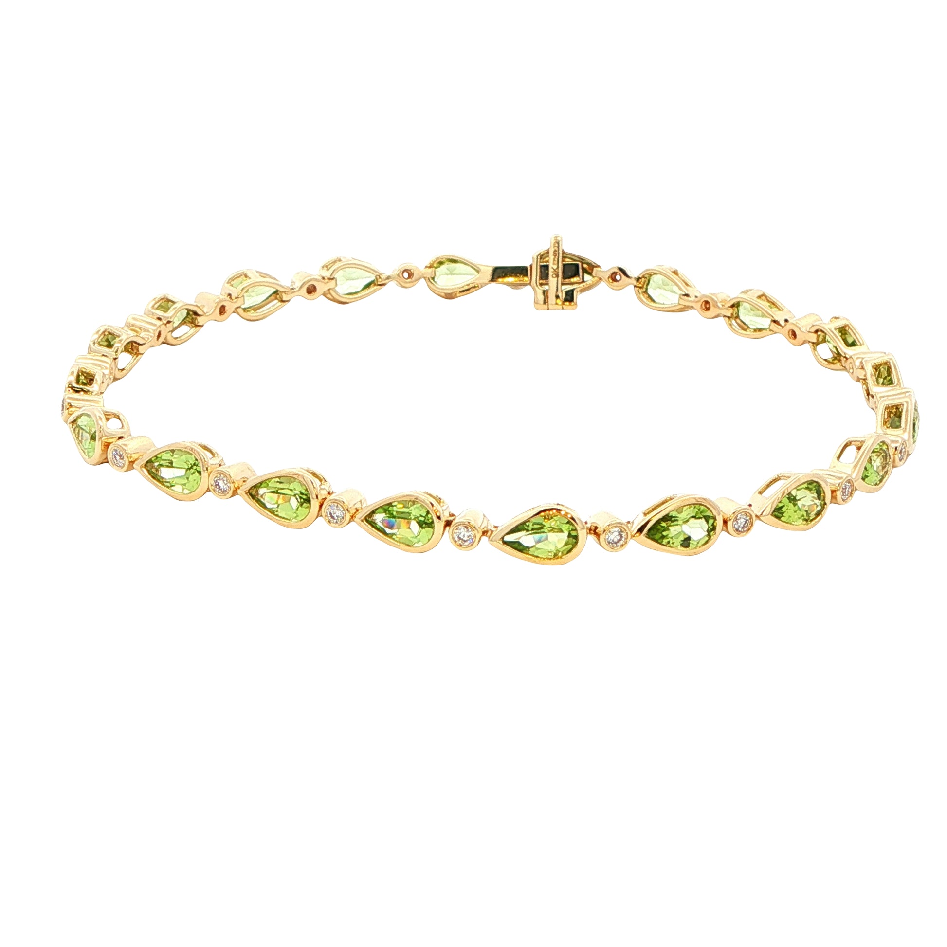 Pear Shaped Peridot and round brilliant cut diamond bracelet Gardiner Brothers
