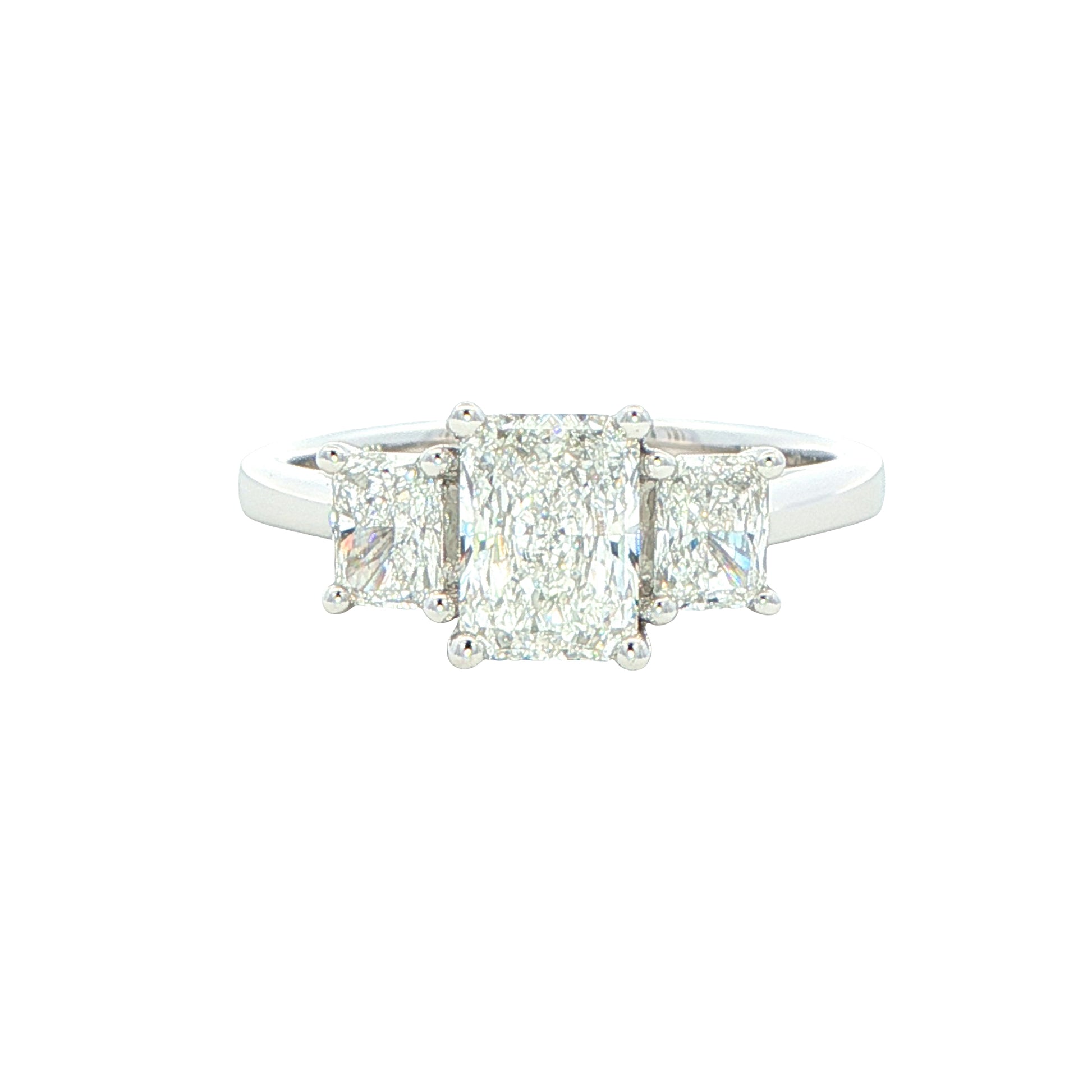 Platinum Radiant cut diamond 3 stone ring - 1.65cts Gardiner Brothers