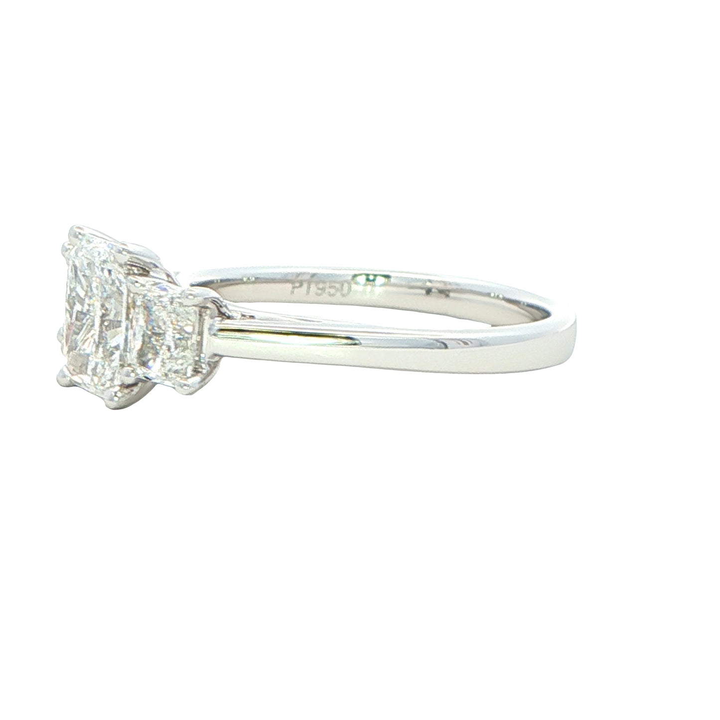 Platinum Radiant cut diamond 3 stone ring - 1.65cts Gardiner Brothers