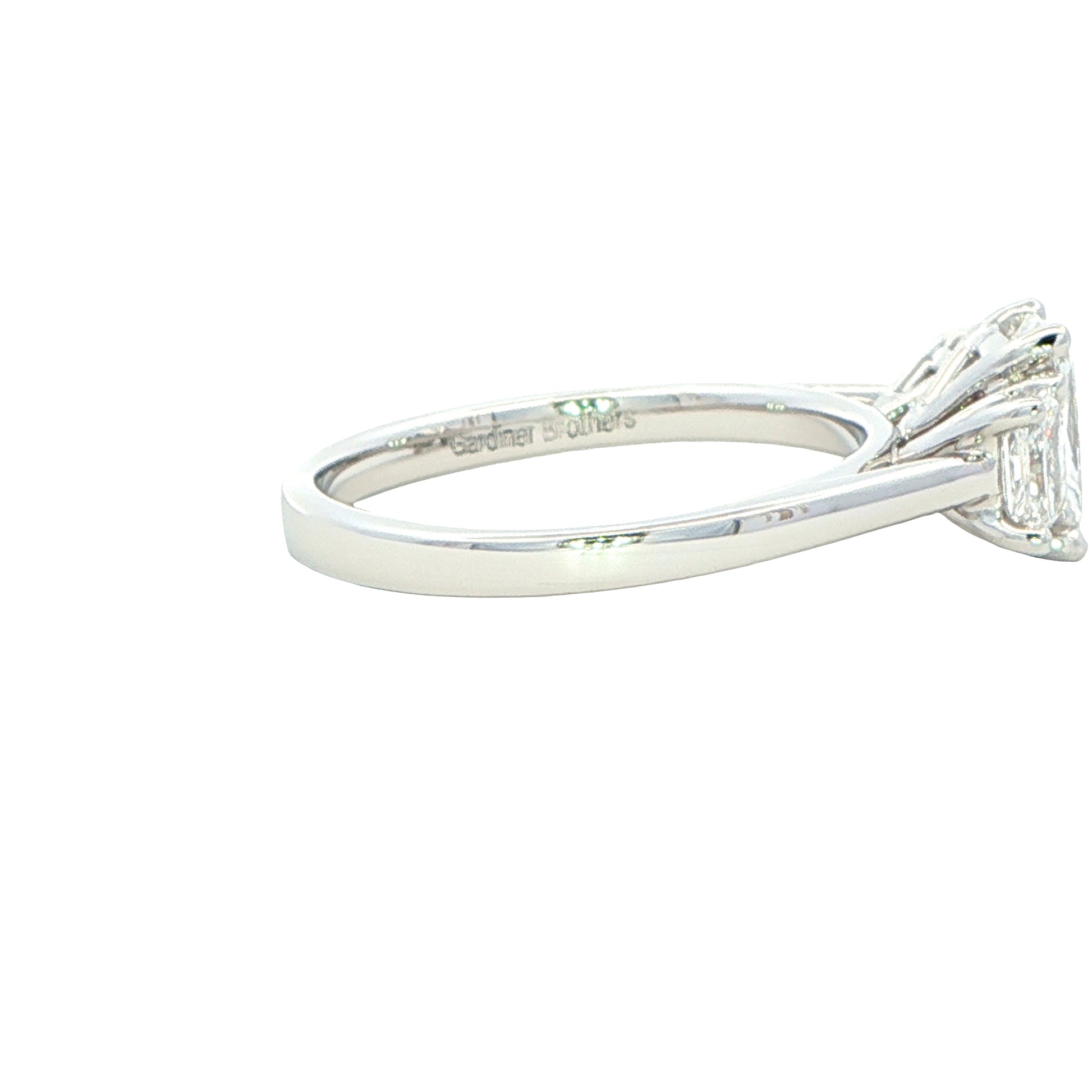 Platinum Radiant cut diamond 3 stone ring - 1.65cts Gardiner Brothers
