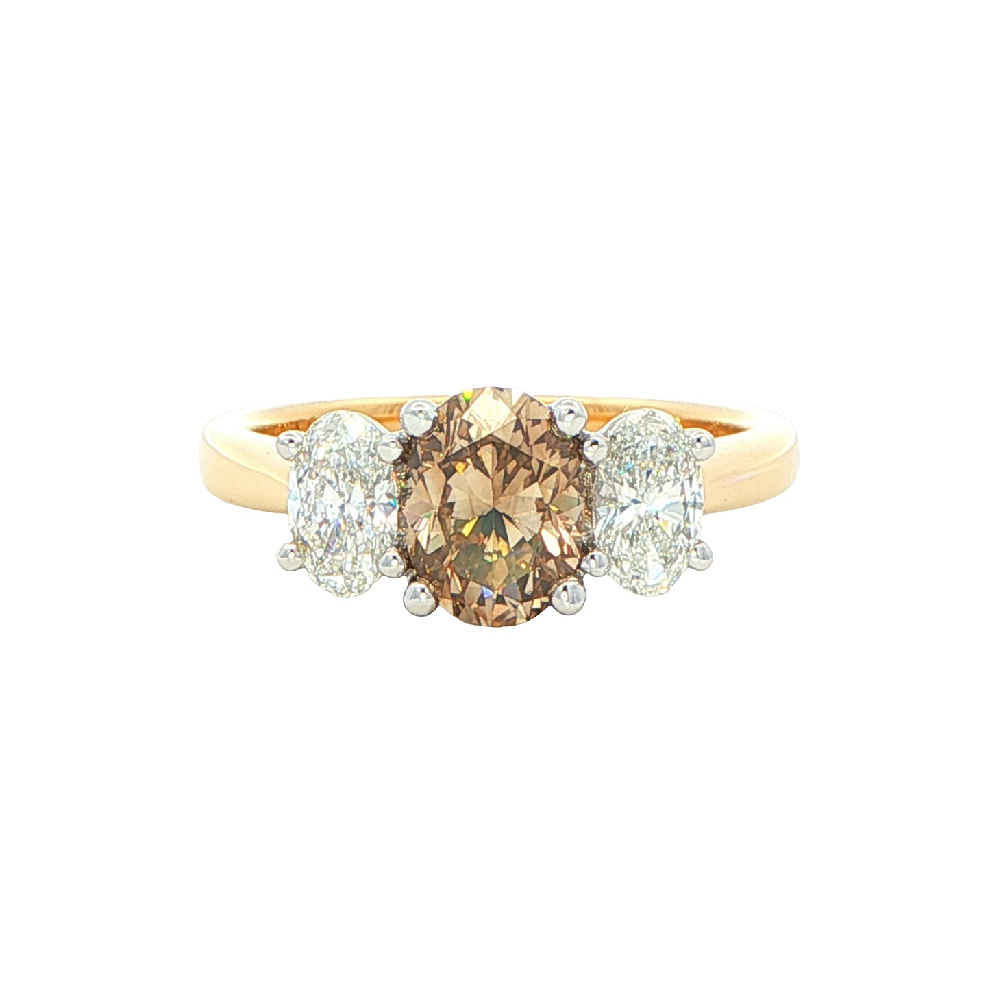 Oval Shaped Cognac Diamond 3 Stone Ring - 1.61cts Gardiner Brothers