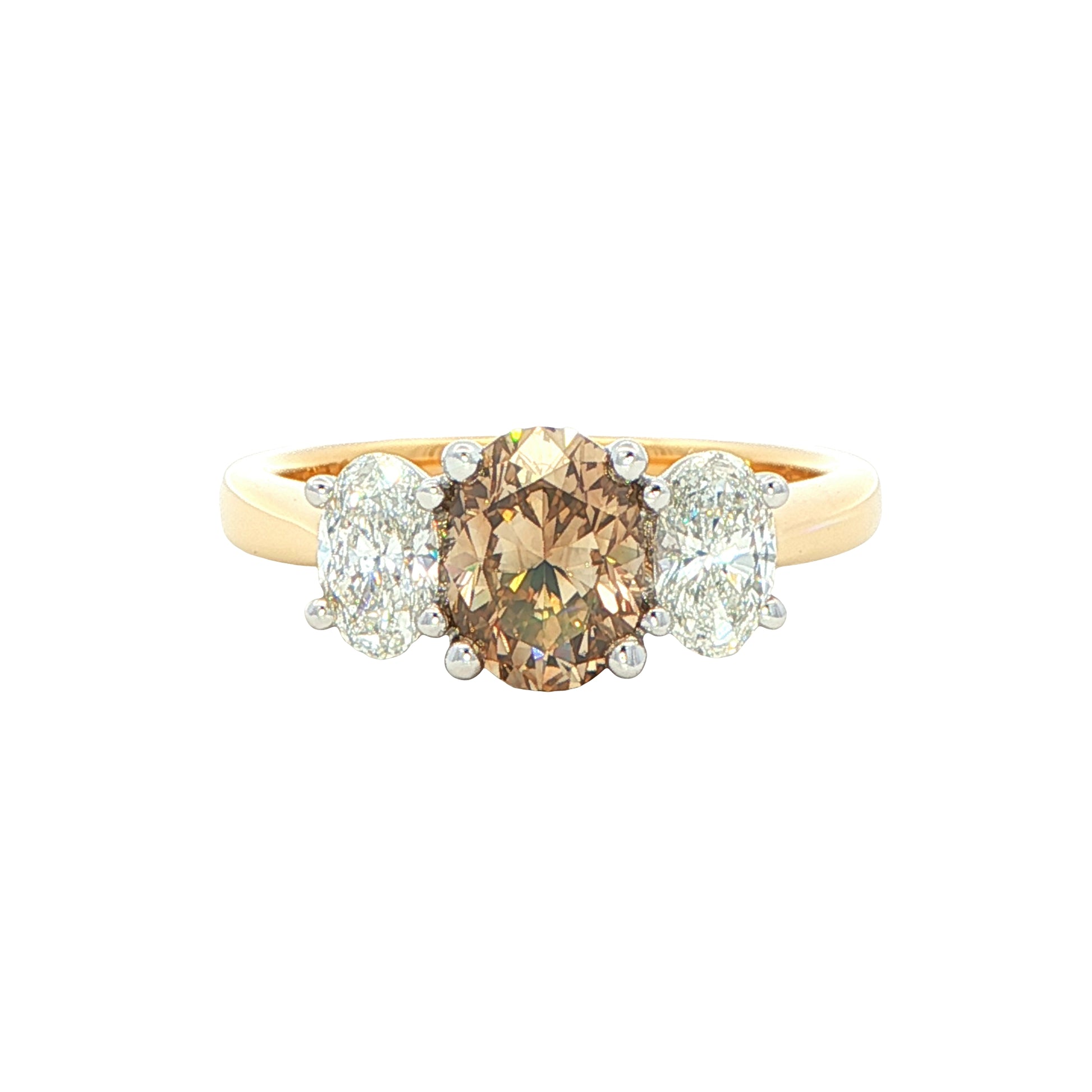 Oval Shaped Cognac Diamond 3 Stone Ring - 1.61cts Gardiner Brothers