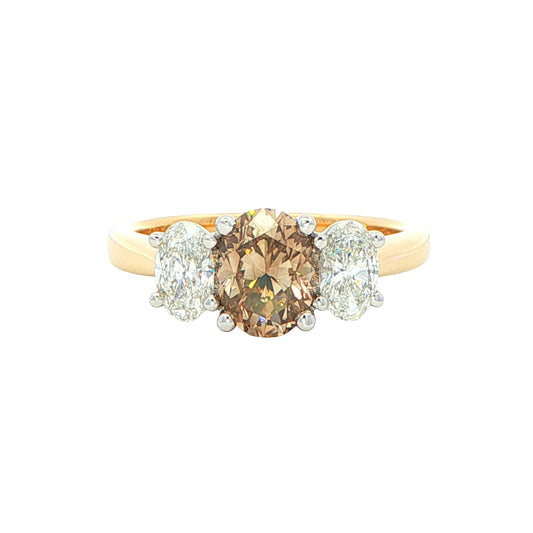 Oval Shaped Cognac Diamond 3 Stone Ring - 1.61cts Gardiner Brothers