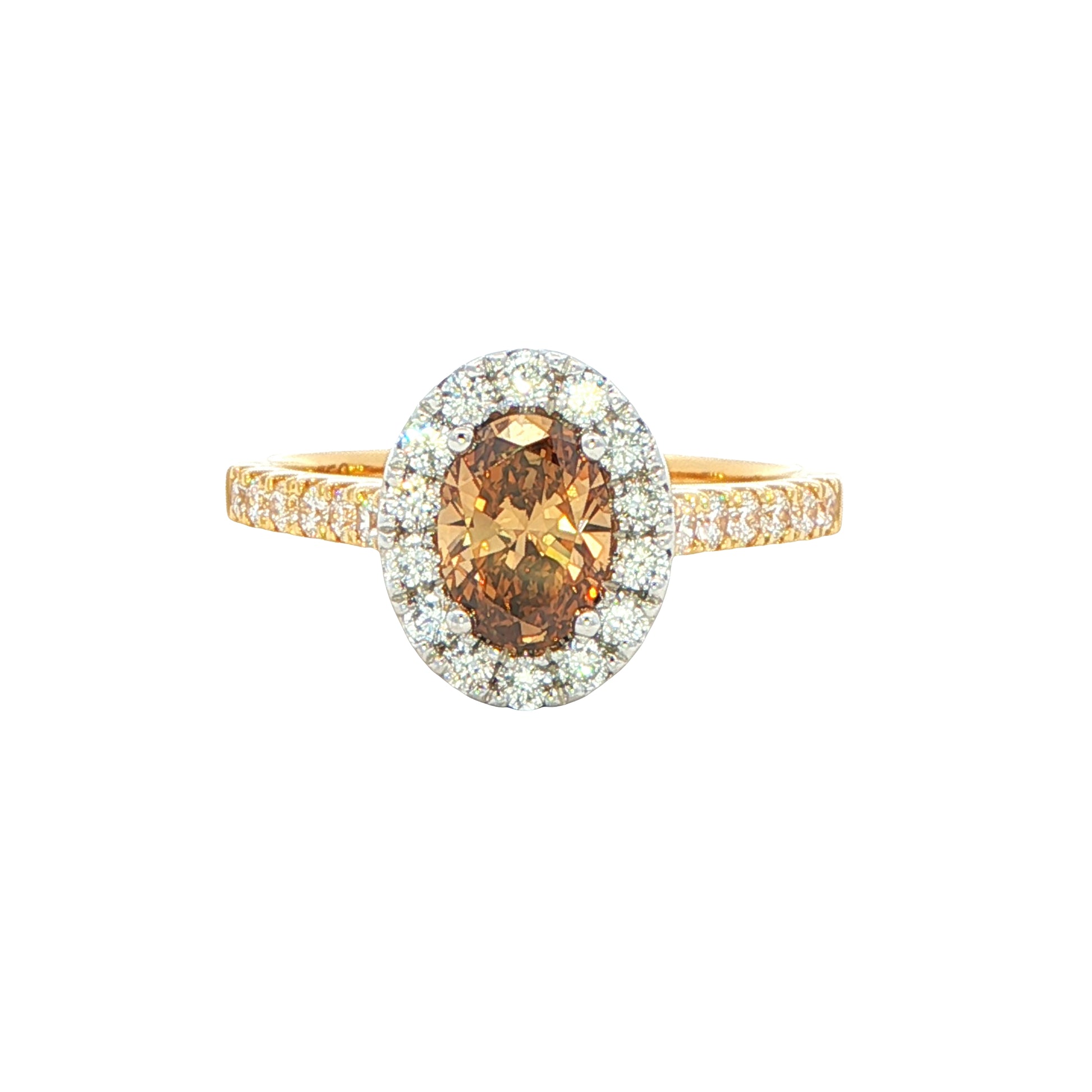 Oval shaped Cognac diamond halo cluster style ring - 1.20cts Gardiner Brothers