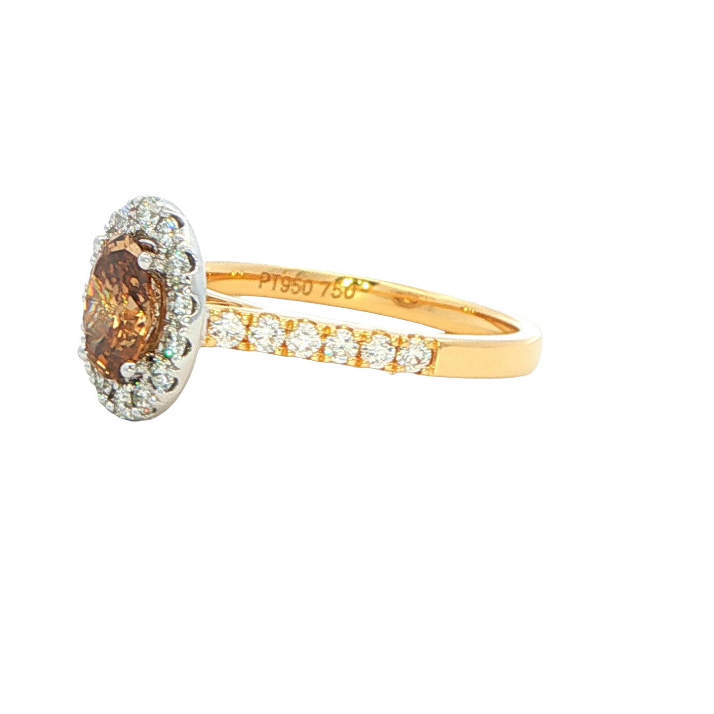 Oval shaped Cognac diamond halo cluster style ring - 1.20cts Gardiner Brothers