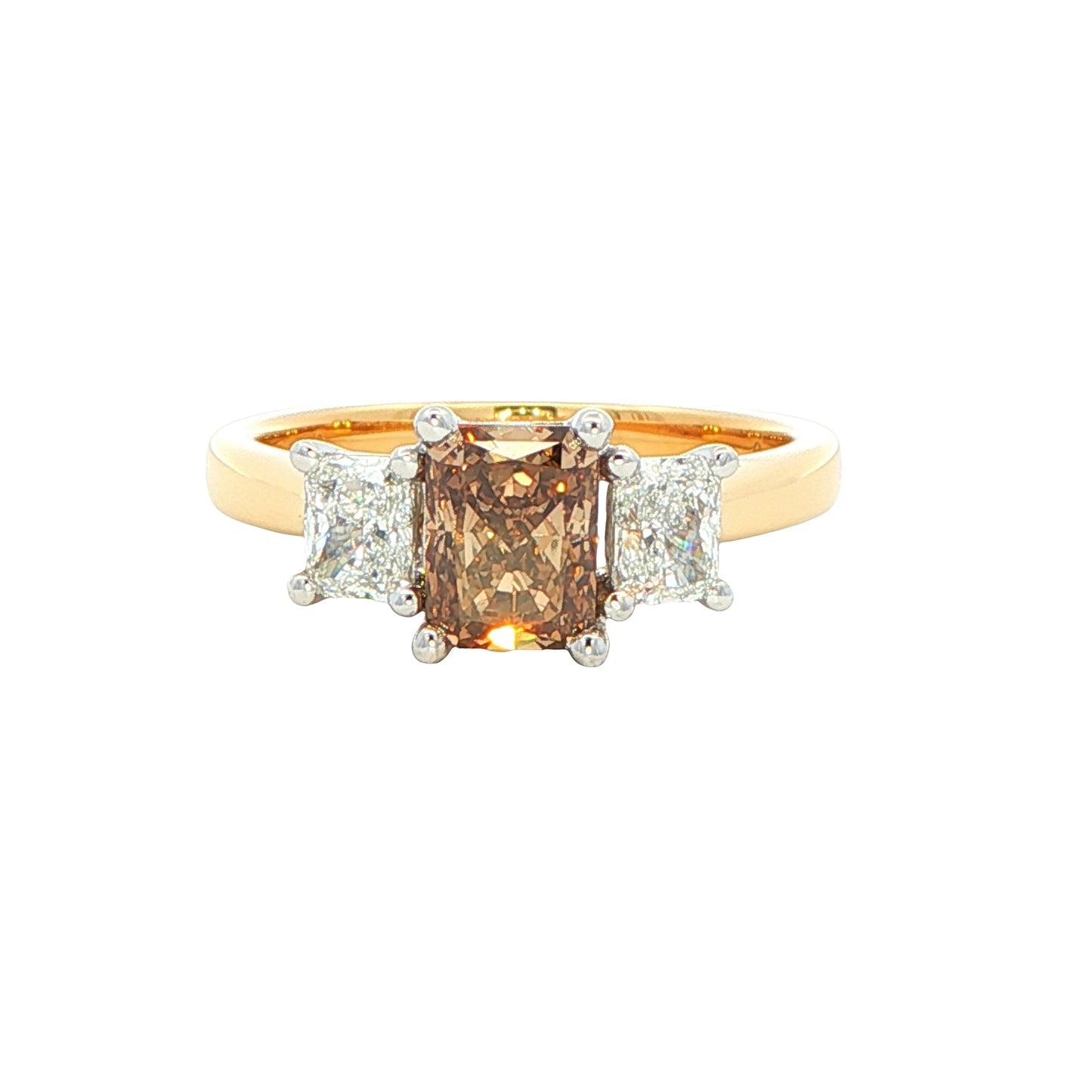 Radiant cut Cognac diamond 3 stone ring - 1.60cts Gardiner Brothers