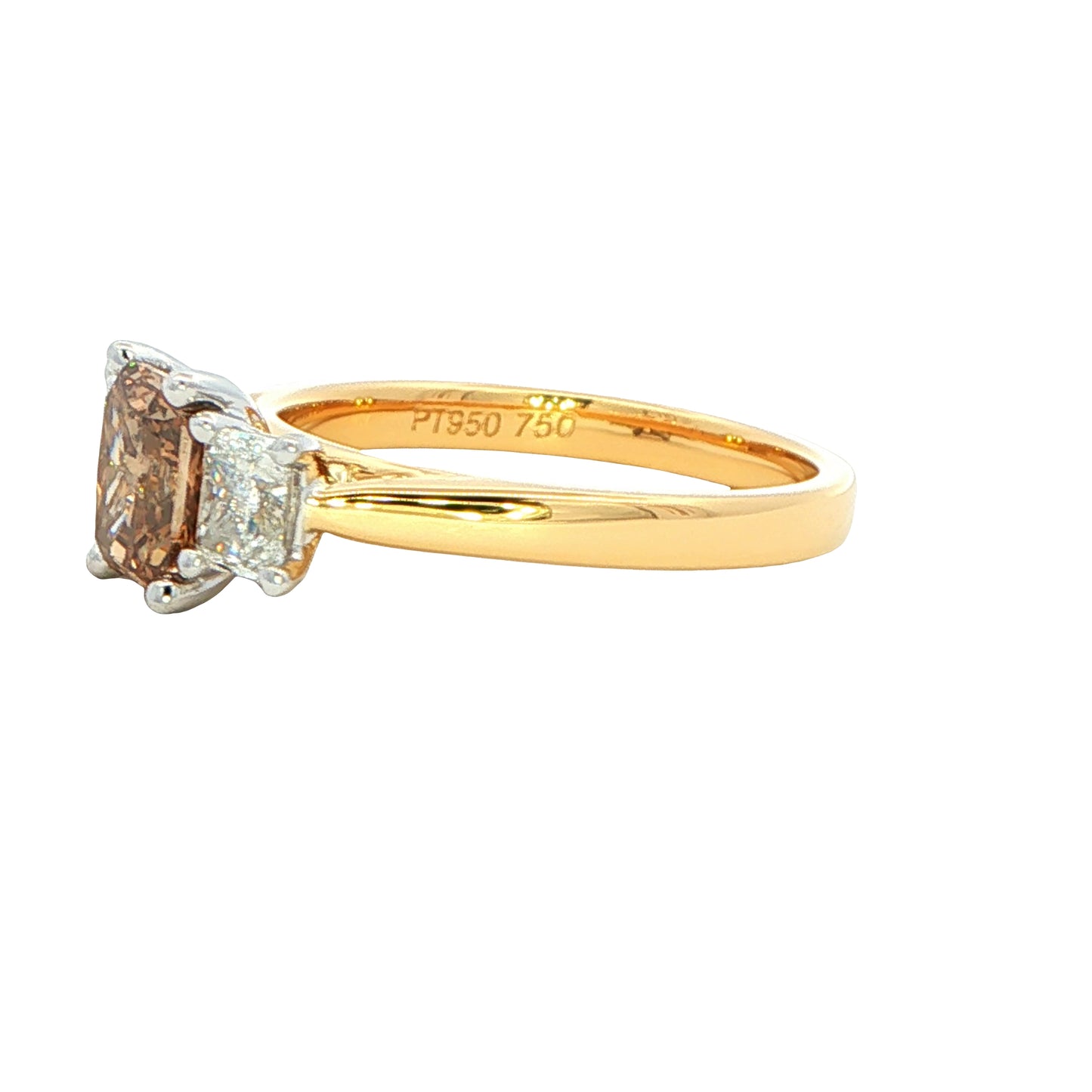 Radiant cut Cognac diamond 3 stone ring - 1.60cts Gardiner Brothers