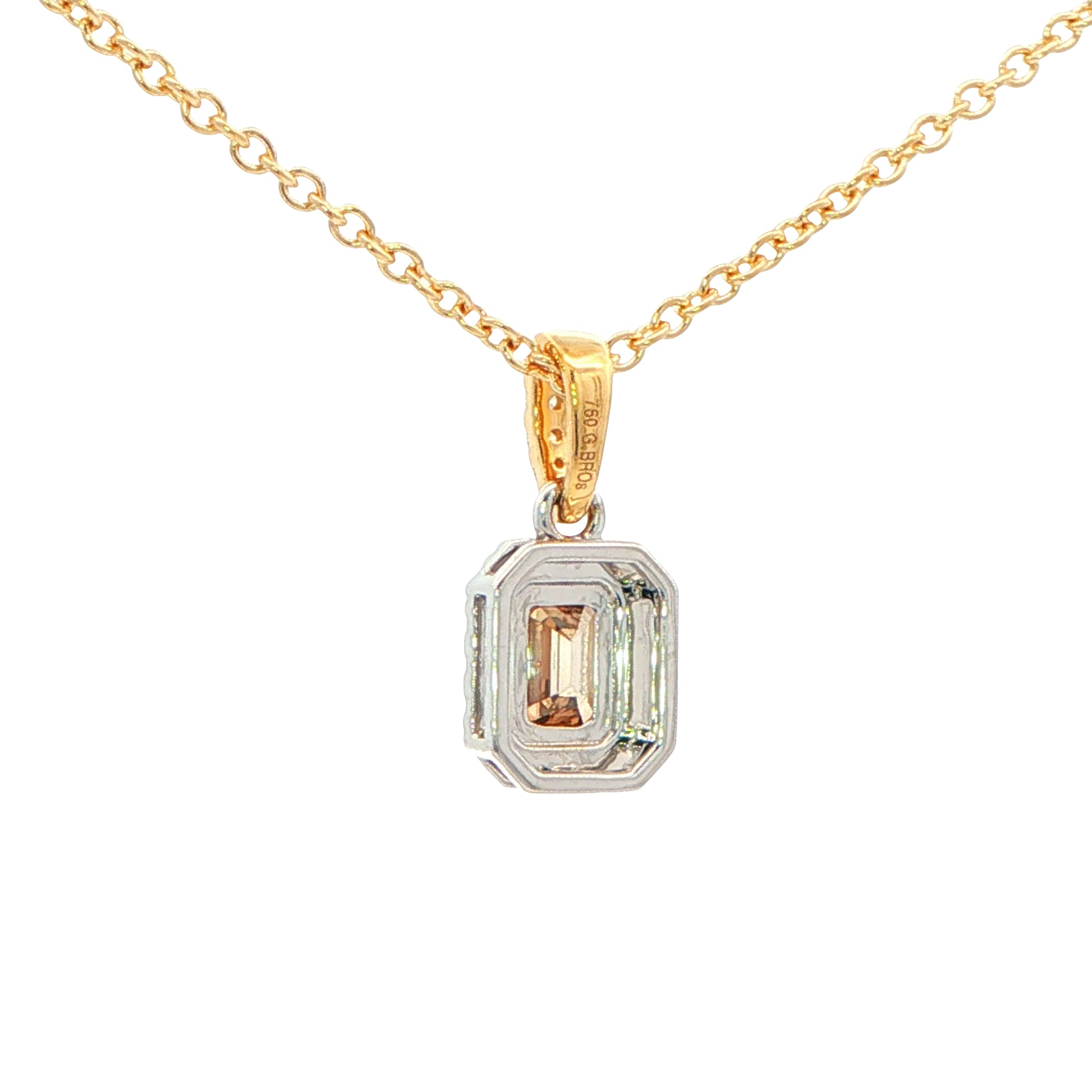 Emerald cut Cognac diamond halo pendant - 0.78cts Gardiner Brothers