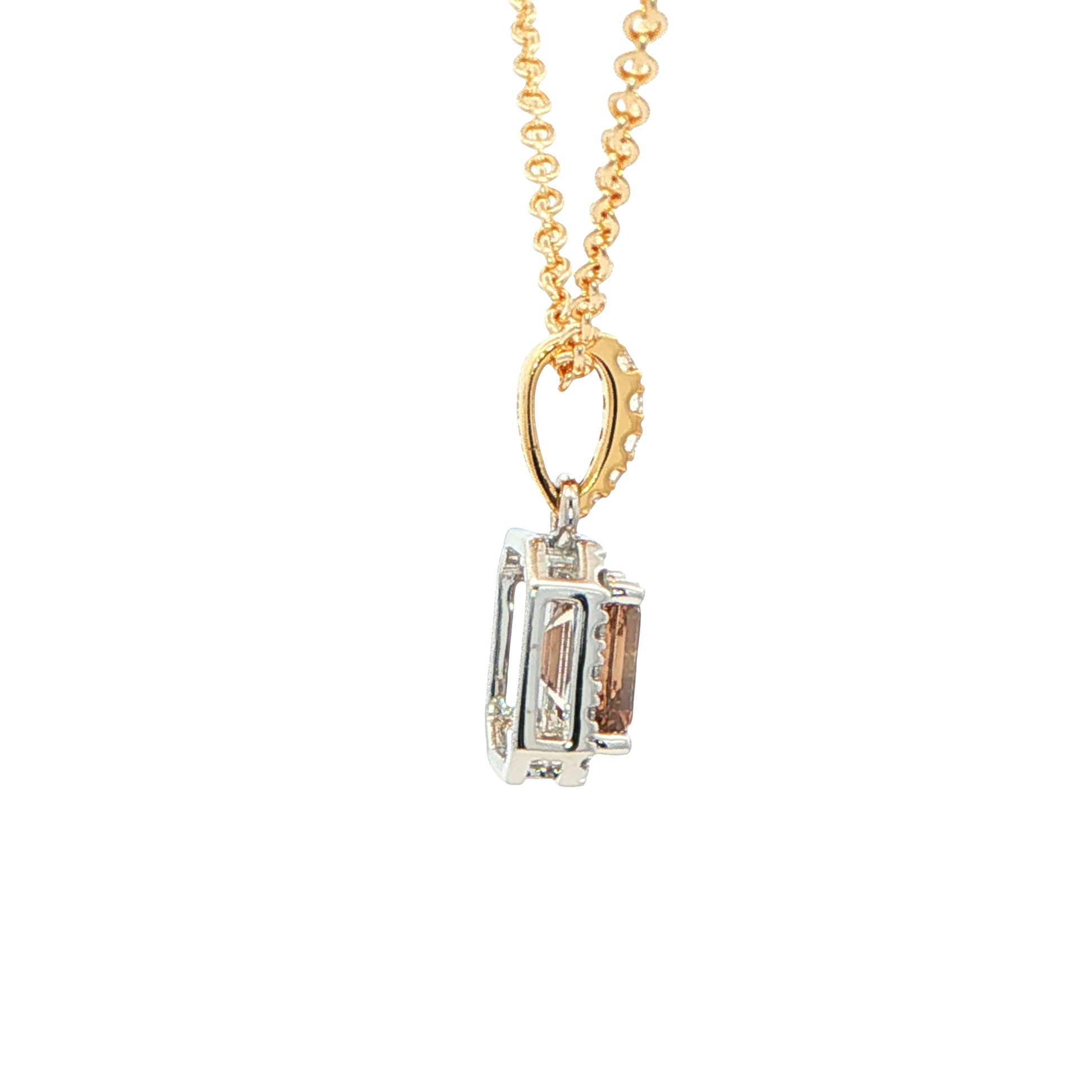 Emerald cut Cognac diamond halo pendant - 0.78cts Gardiner Brothers