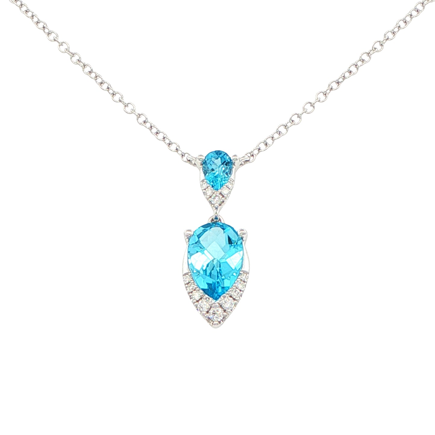 Pear Shaped Topaz and round brilliant cut diamond drop pendant