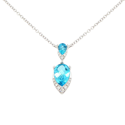 Pear Shaped Topaz and round brilliant cut diamond drop pendant