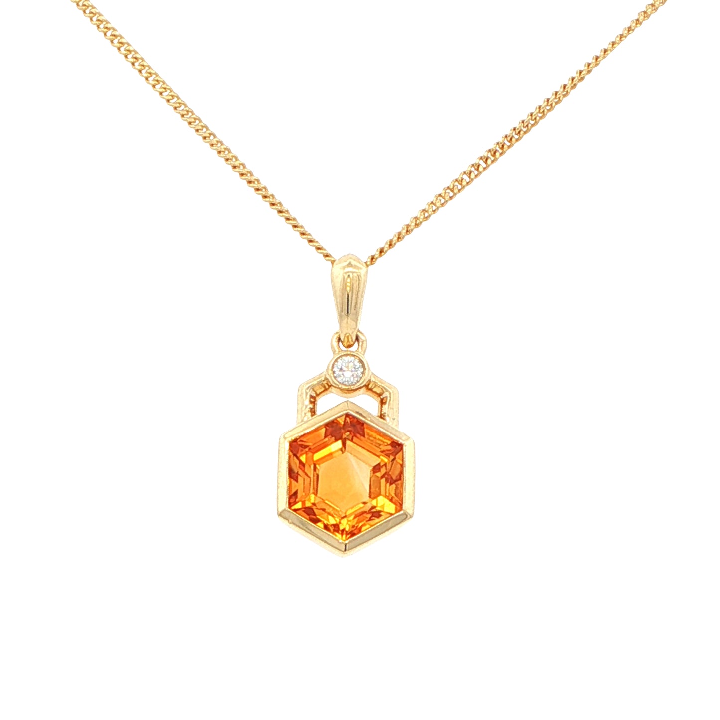Hexagonal Citrine and round brilliant cut diamond pendant