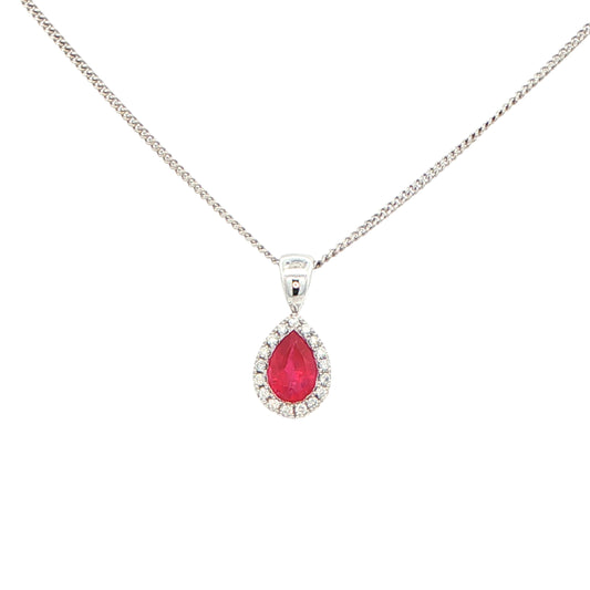 Pear Shaped Ruby and Diamond Halo Style Pendant