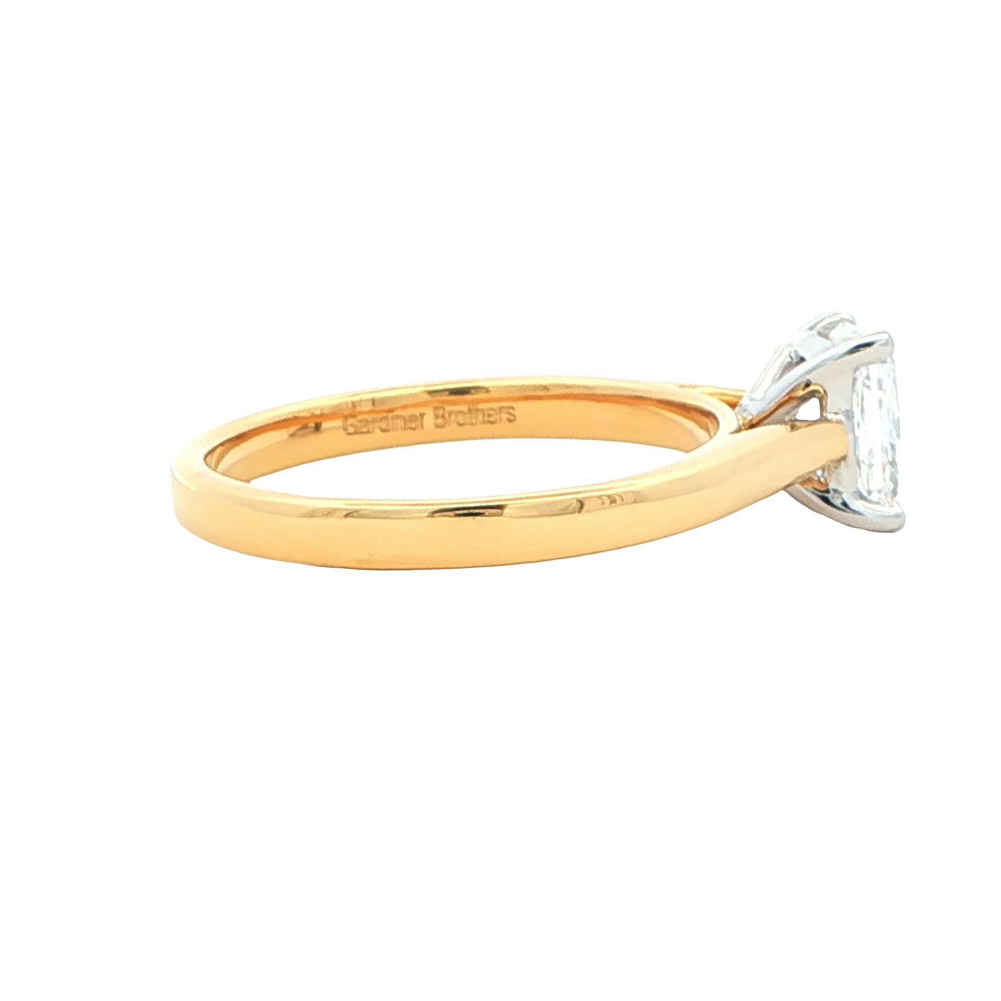 Yellow gold radiant cut diamond solitaire ring - 0.90cts Gardiner Brothers