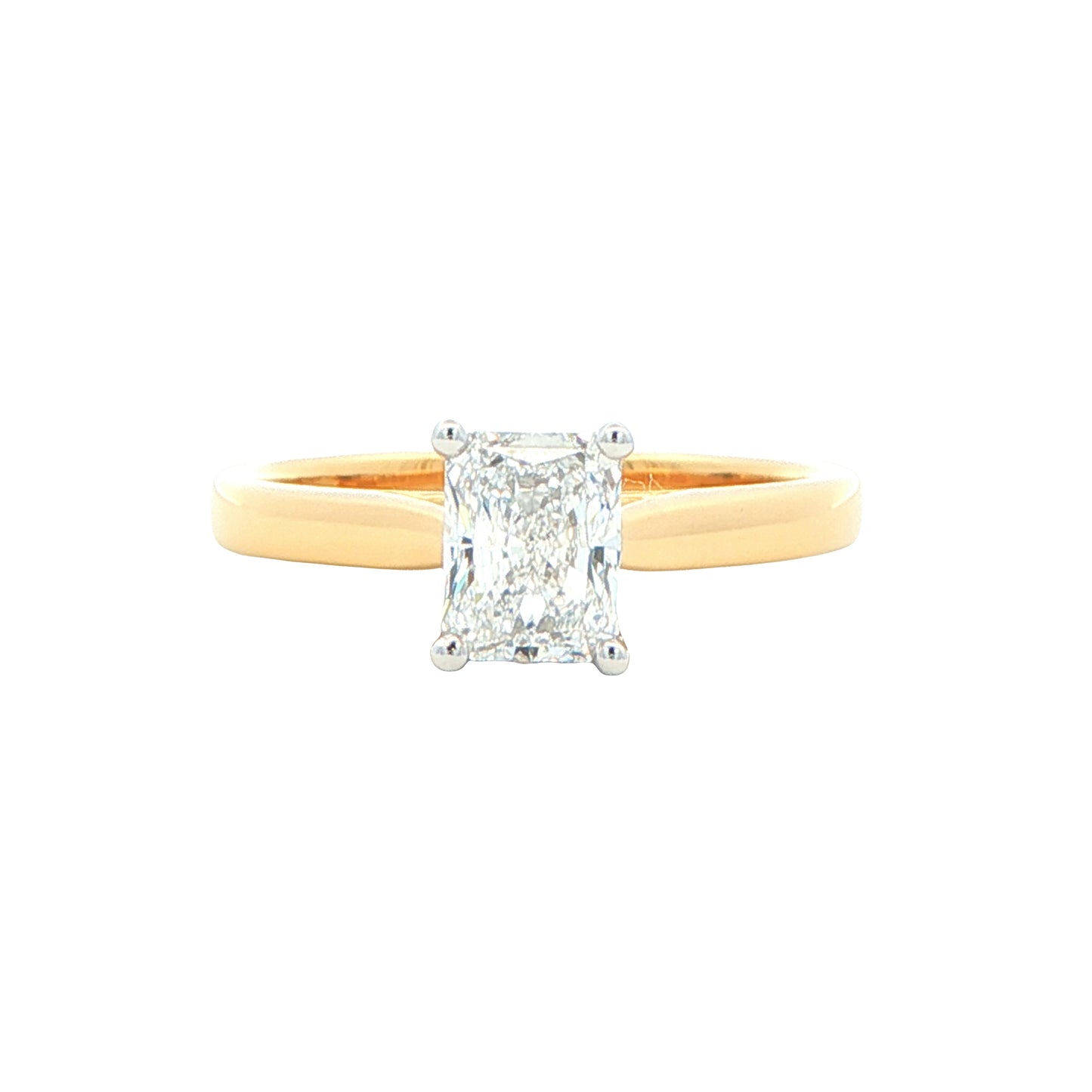 Yellow gold radiant cut diamond solitaire ring - 0.90cts Gardiner Brothers