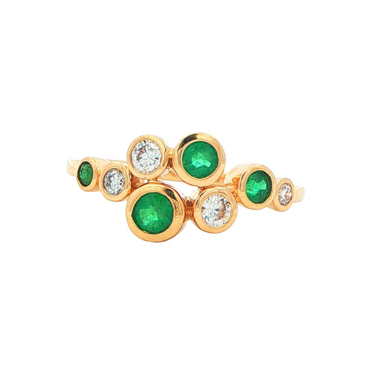 Round Emerald and round brilliant cut diamond bubble style ring Gardiner Brothers
